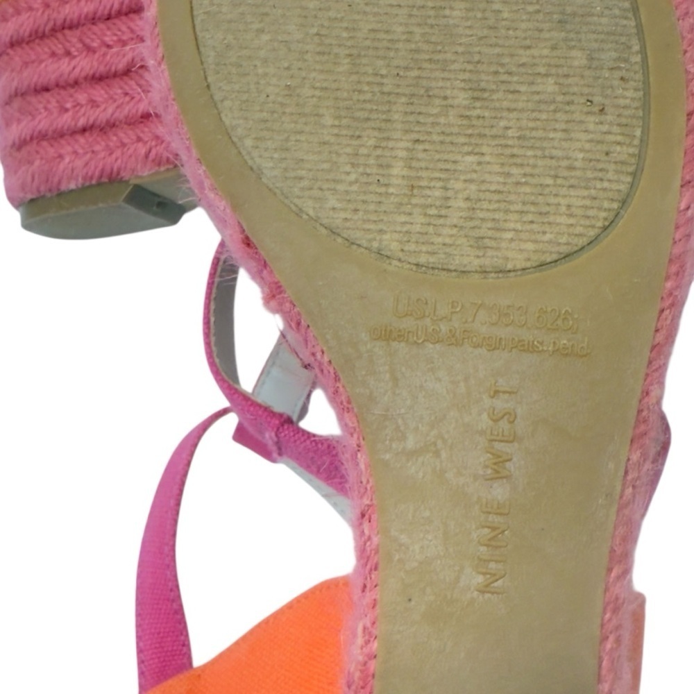 Nine West Pink and Orange Wedge Sandals with Braided Heel - Picture 10 of 12
